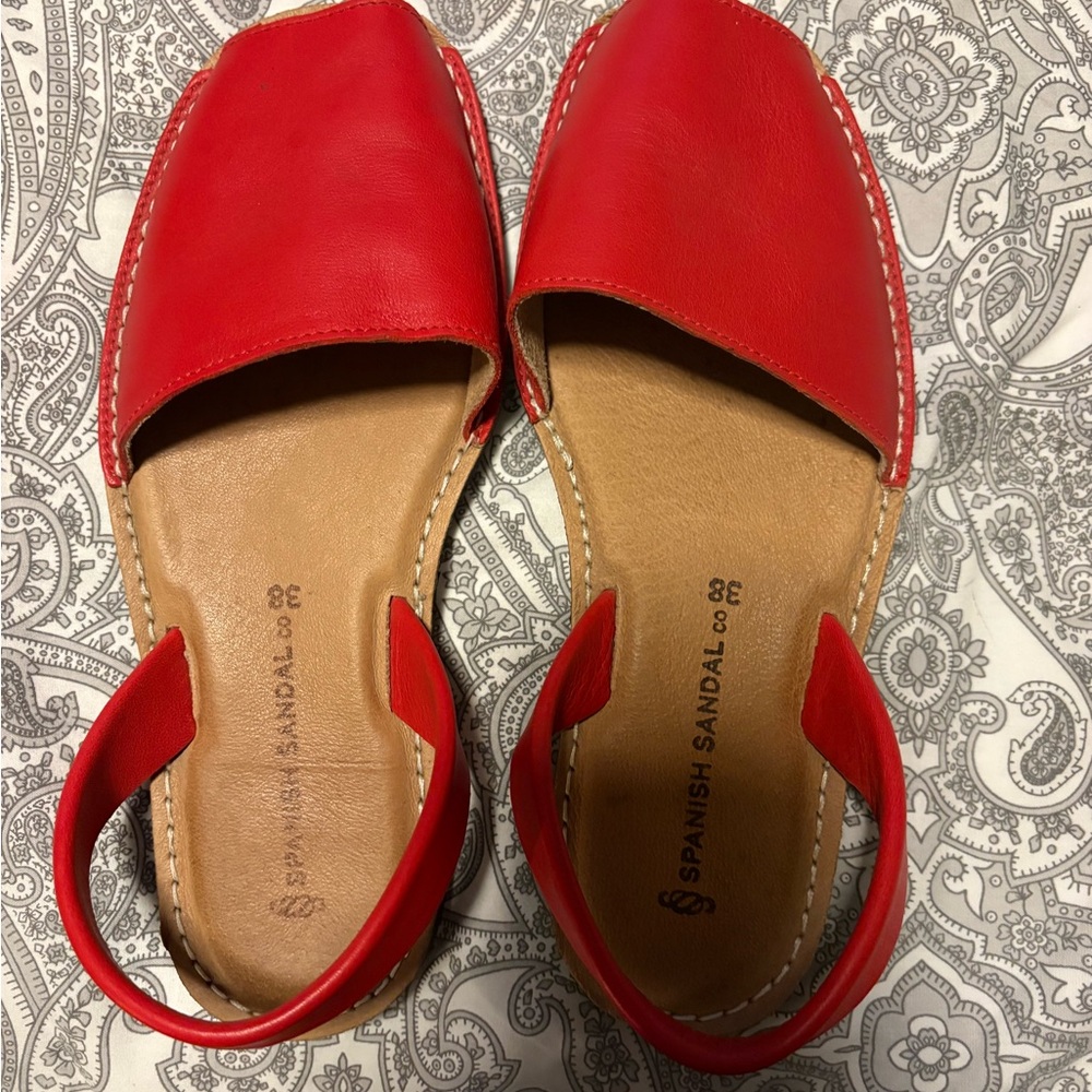 Red Leather Slingback Sandals
